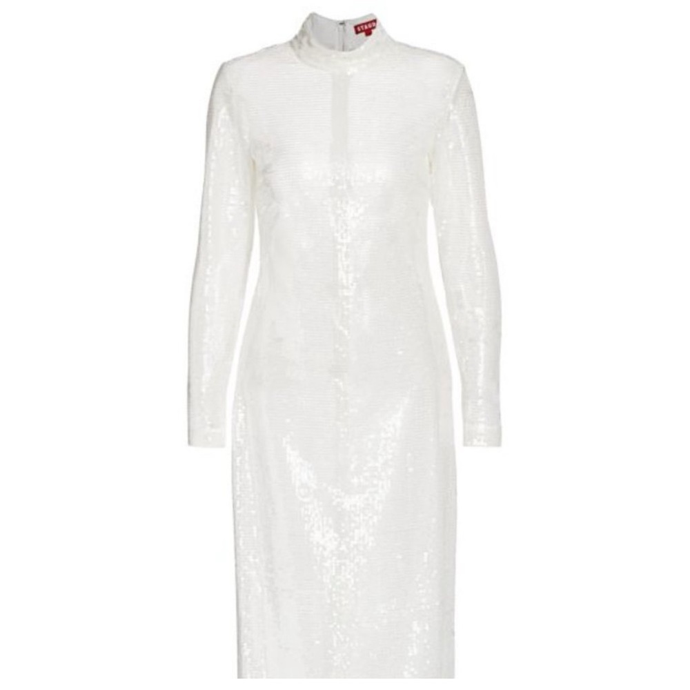 STAUD White Sequin Midi Dress